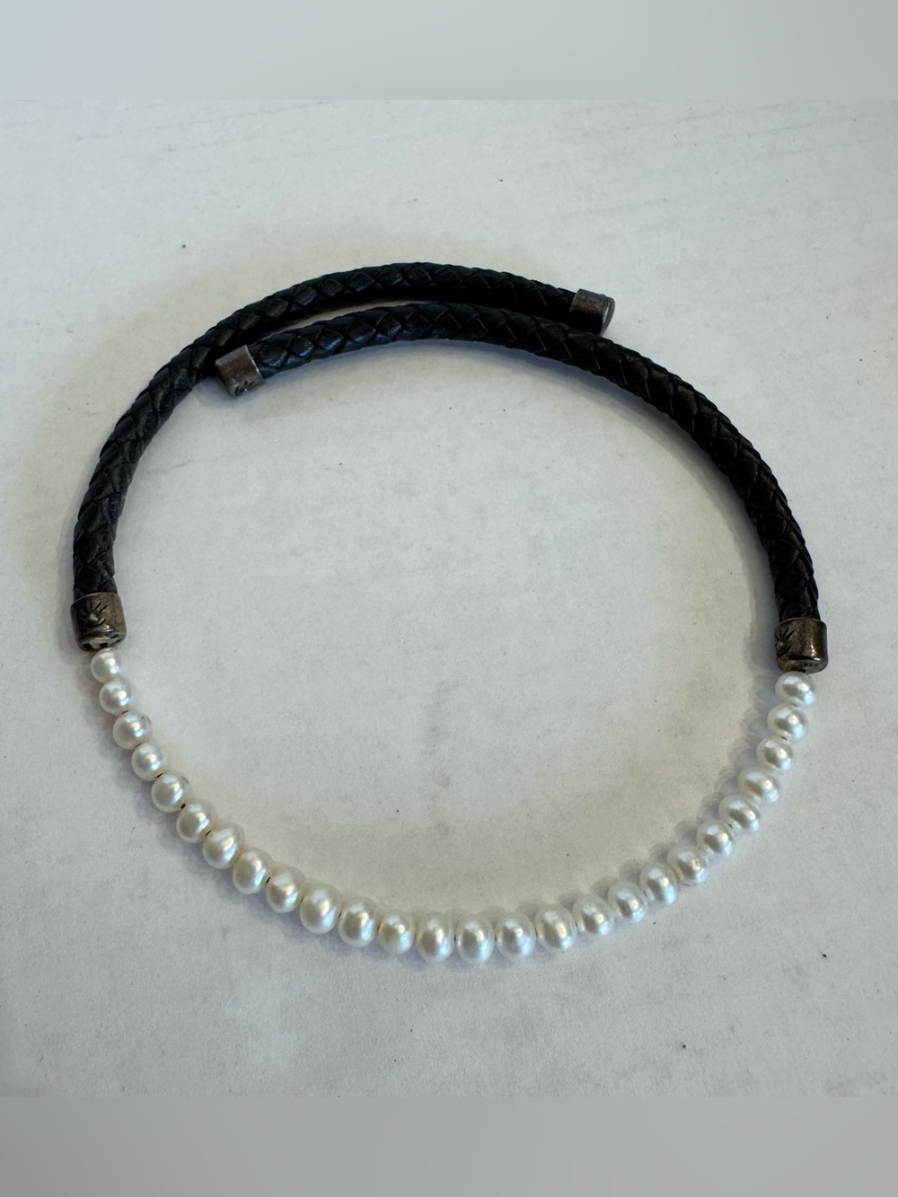 Silpada Necklace Freshwater Pearl Braided Leather Sterling Silver .925 Retired